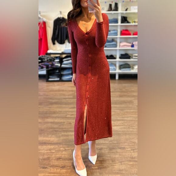 Women’s MISA Los Angeles Rafael Cardigan Maxi Dress in Lipstick Red Medium M - Picture 5 of 5